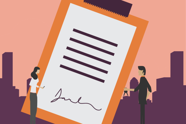 a graphic of people standing in front of a checklist