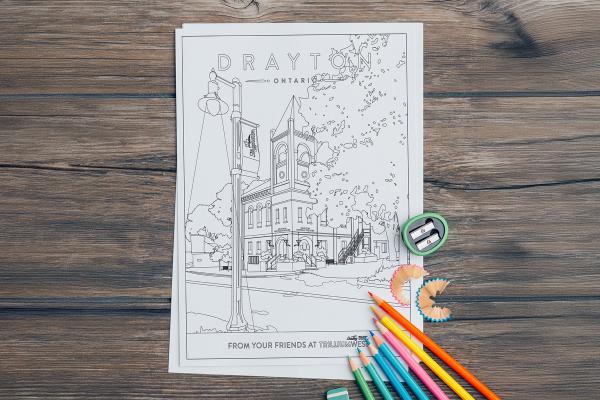 a colouring page of TrilliumWest's Drayton poster