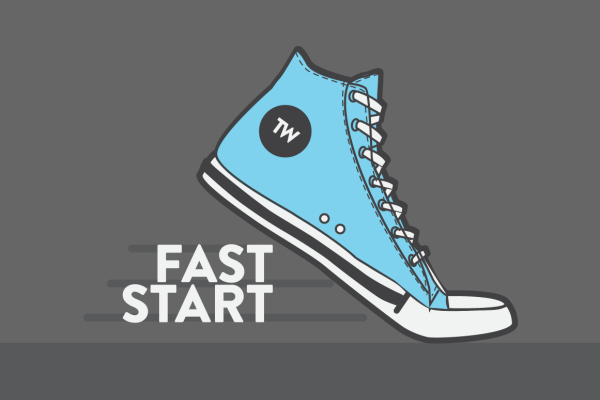 TrilliumWest's FastStart training for new real estate agents - graphic of a blue sneaker with the TW logo
