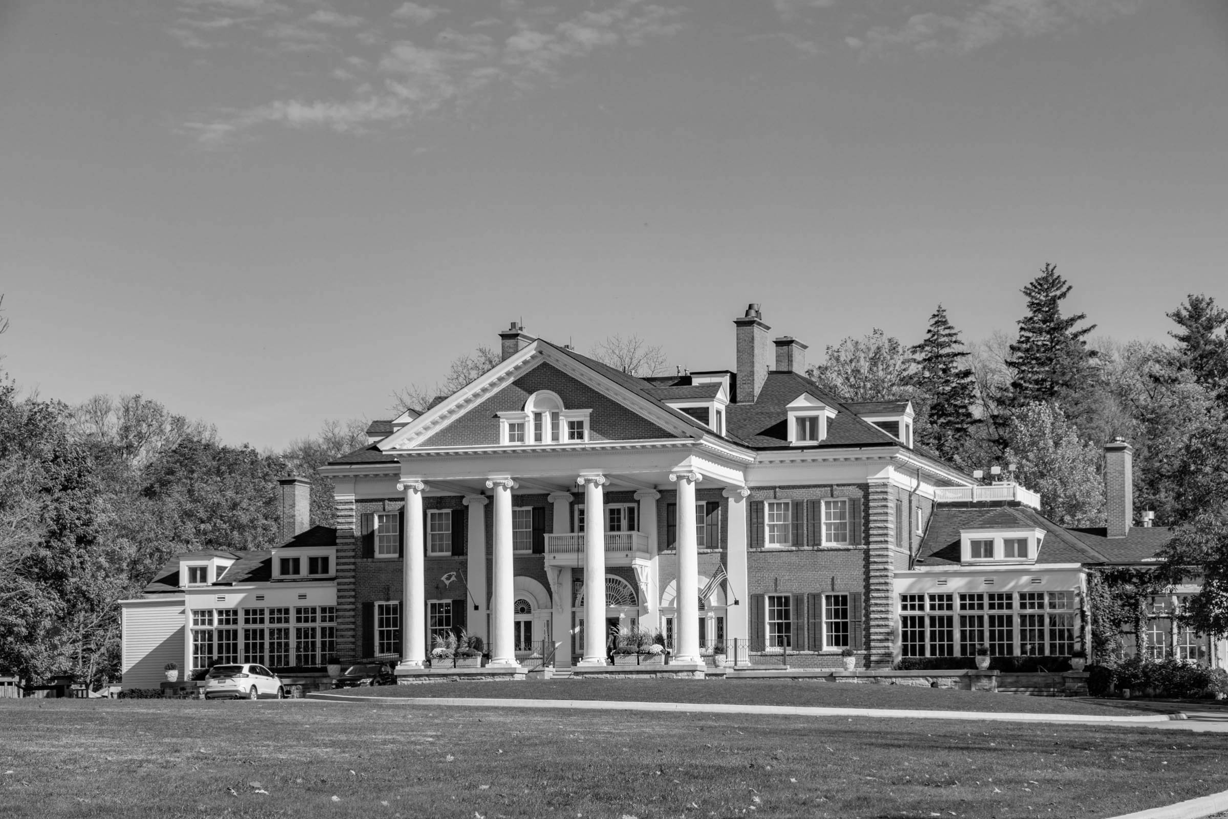 the front of Langdon Hall, a prestigious luxury hotel located in the Blair neighbourhood of West Galt, Cambridge, Ontario.