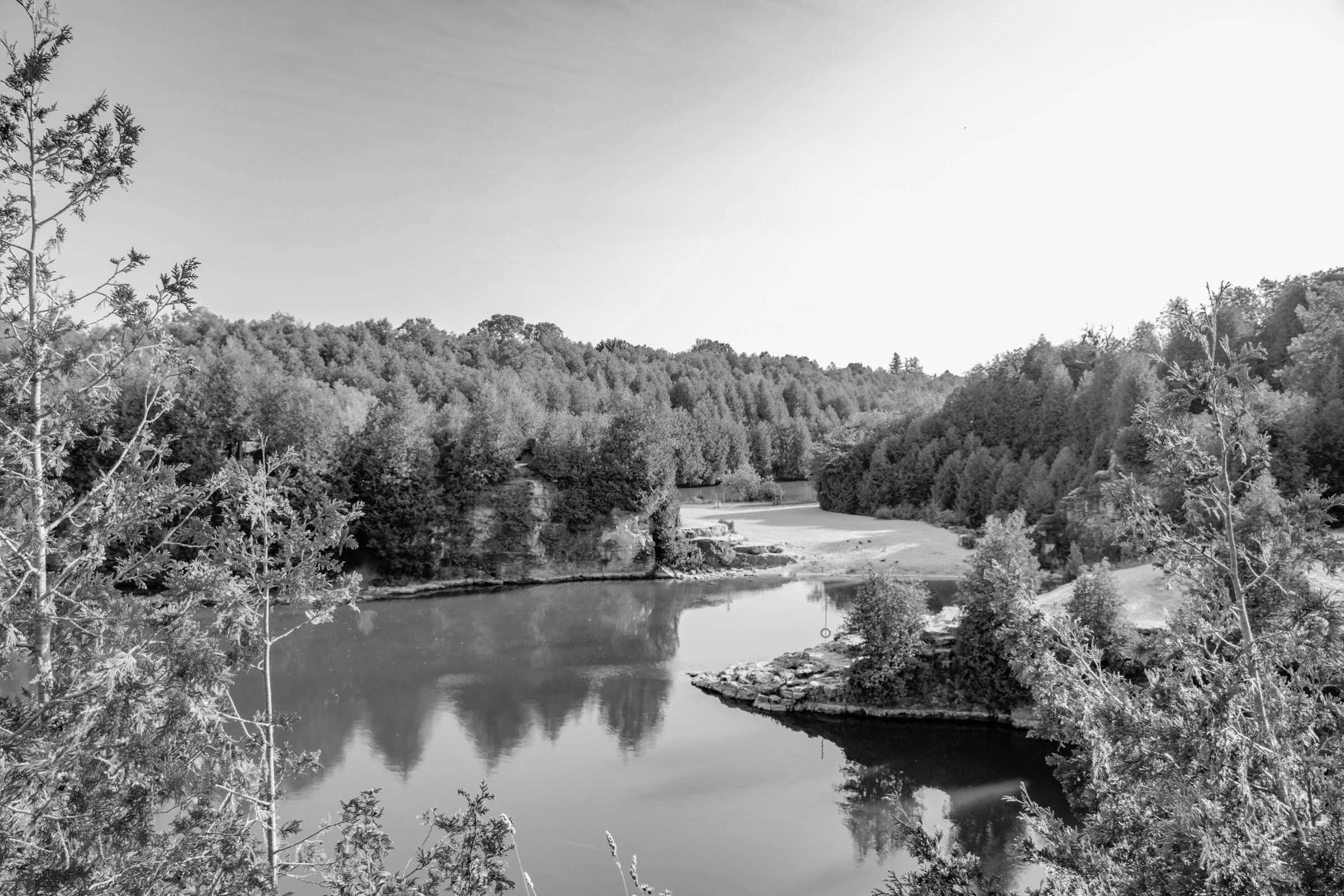The Elora Quarry swimming area and cliffs located in Centre Wellington, Ontario