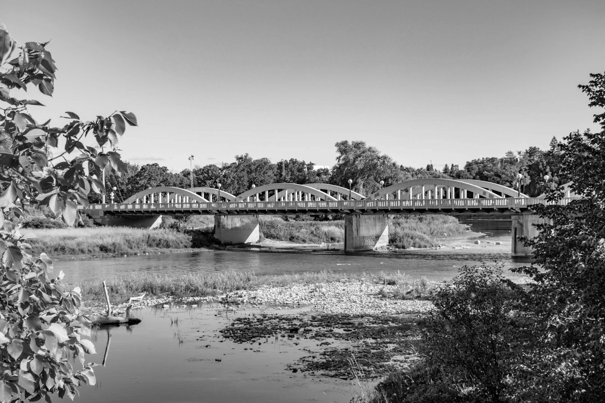 the bridgeport bridge over the grand river. Located in the Bridgeport neighbourhood of Kitchener East, Ontario