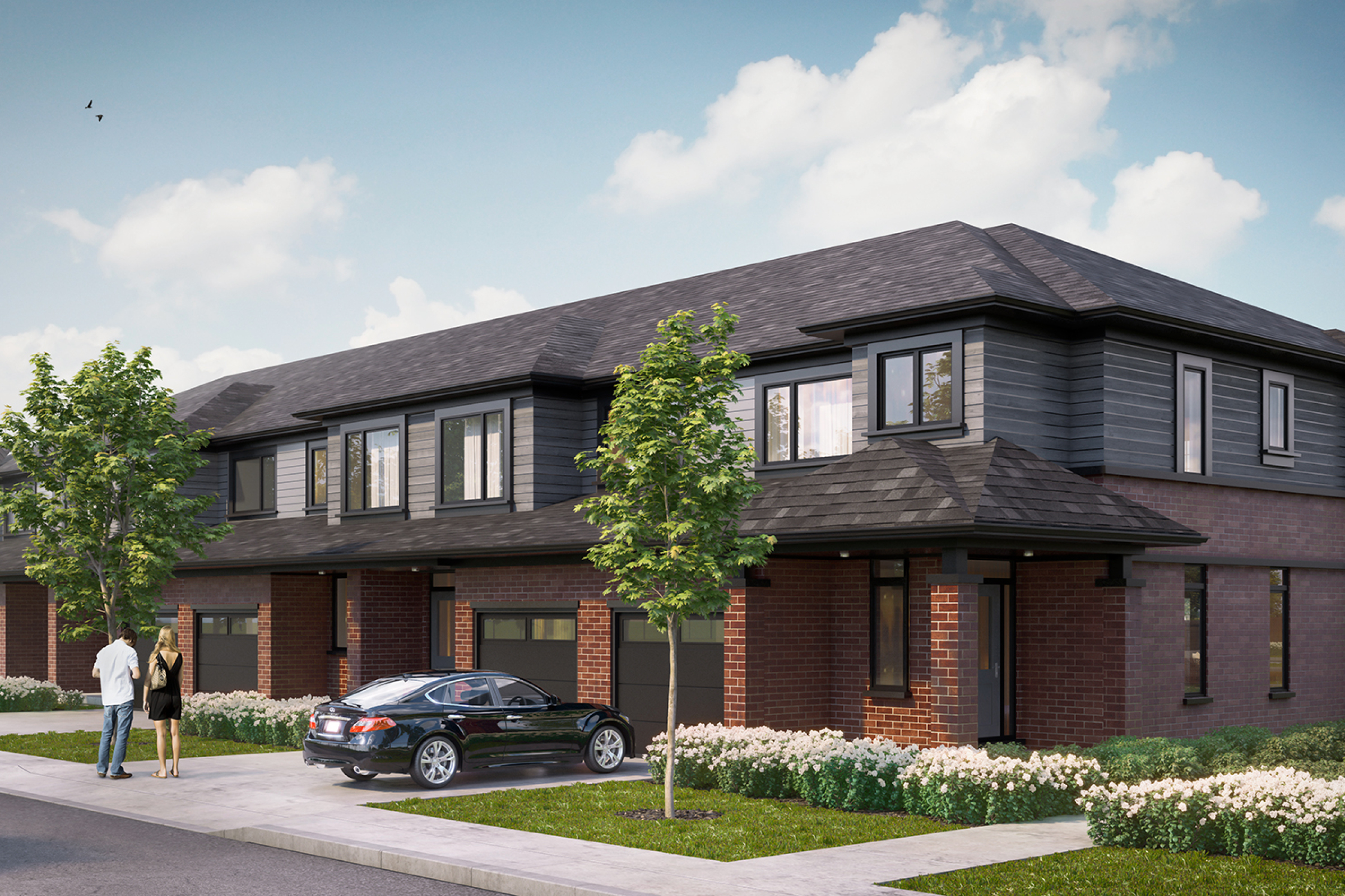 a rendering of new construction townhouse condos in Ayr being built by Valour Group